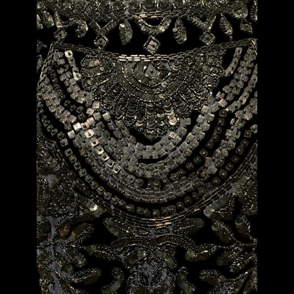 ADRIANNA PAPELL Black Maxi Dress w/Beaded Bodice Size 8 - Picture 3 of 13